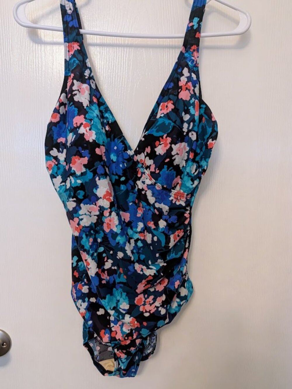 Miraclesuit blue and black floral one-piece swimsuit Size 14